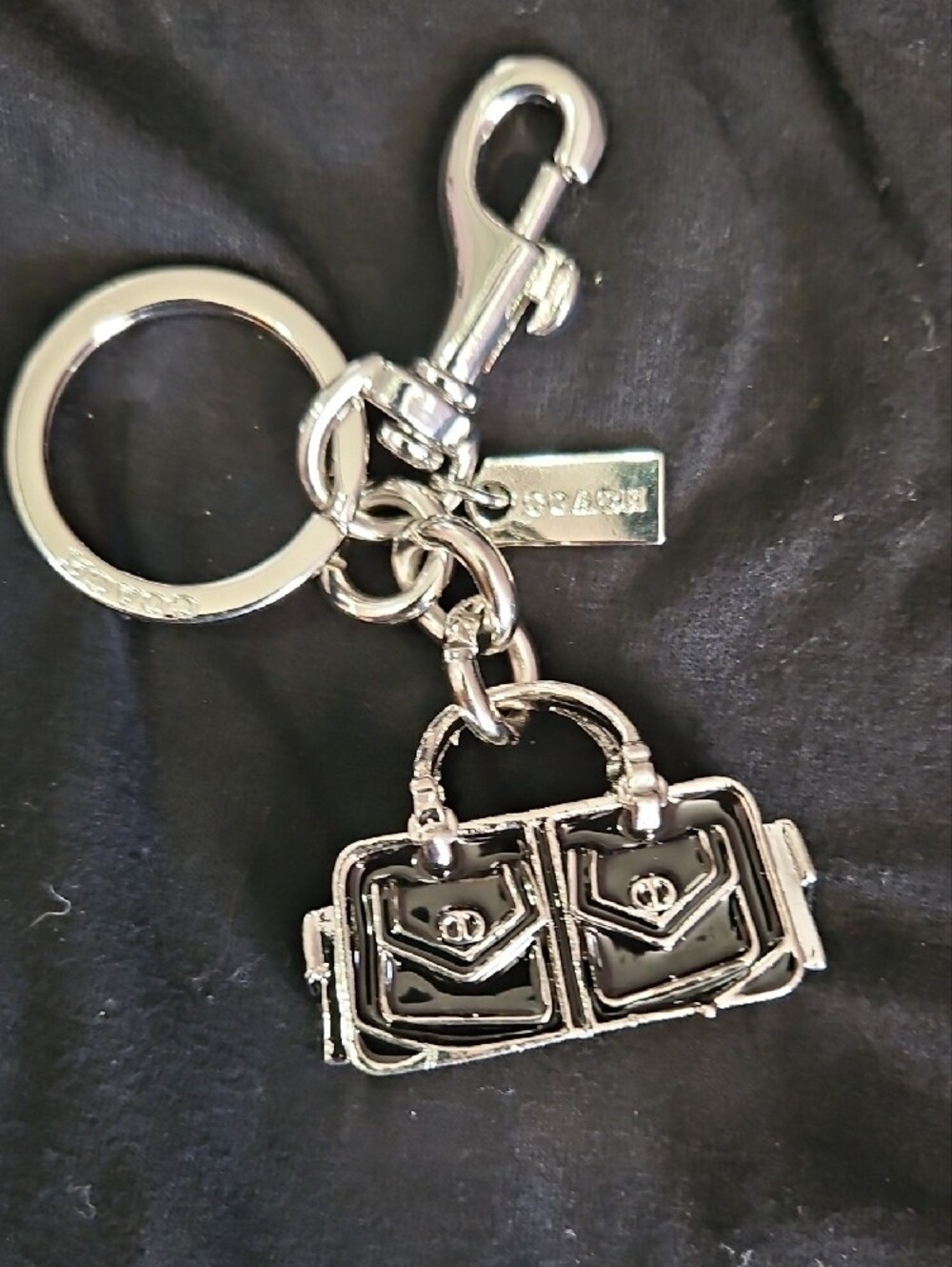 Coach Silver & Black Enamel Handbag Keychain Charm - Picture 2 of 6